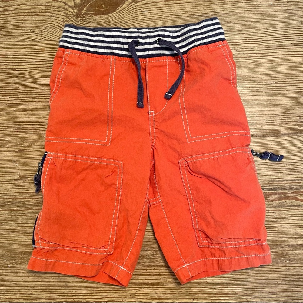 Mini Boden Orange Casual Cargo Shorts with Striped Waistband